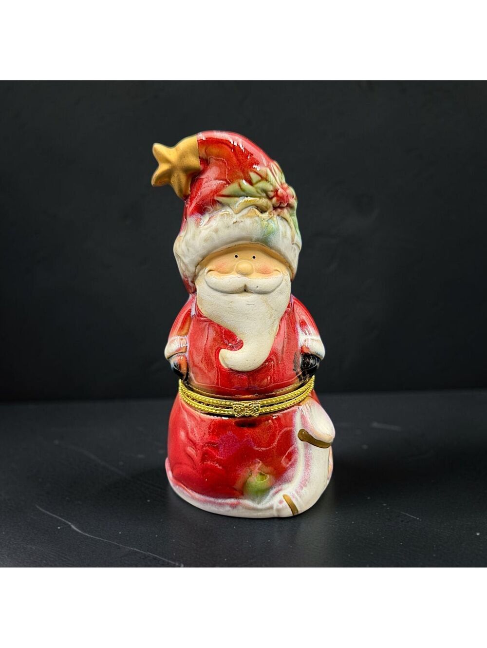 Vintage Santa Claus Hinged Trinket Box Ceramic Christmas Figurine 5.5"